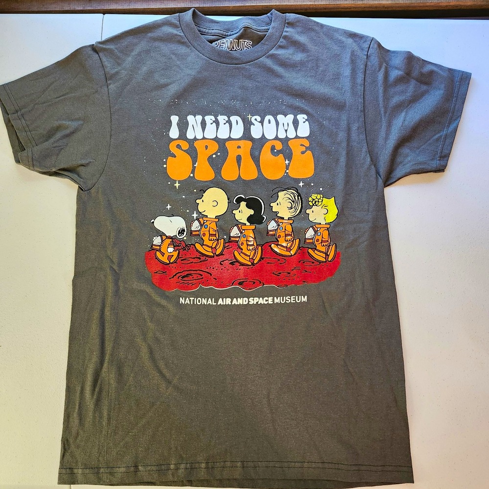 Misprint Peanuts I Need Some Space Graphic Print Gray Cotton Crew Neck T-Shirt